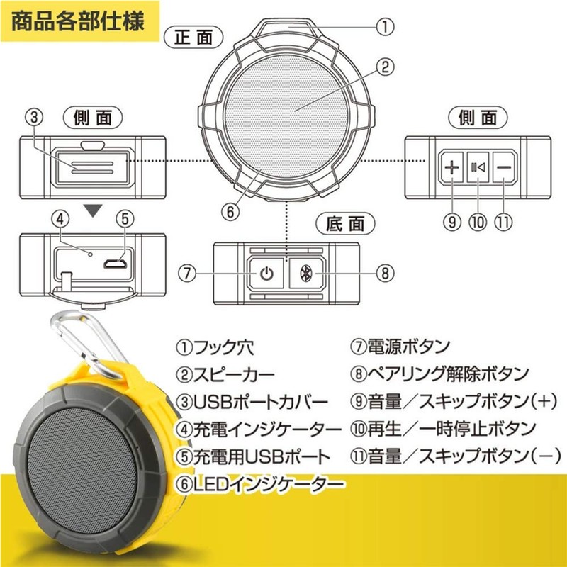 Ohm AudioComm Bluetooth Wireless Speaker Outdoor Speaker Yellow ASP-W170N-Y 03-3109