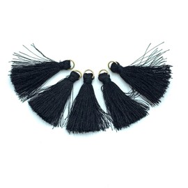 TEA MYONG Tassel Charm Fringe with Ring 1.6 inches (4 cm) Accessory Parts Tassel Polyester Material YT-4 (Flash Black, 5)