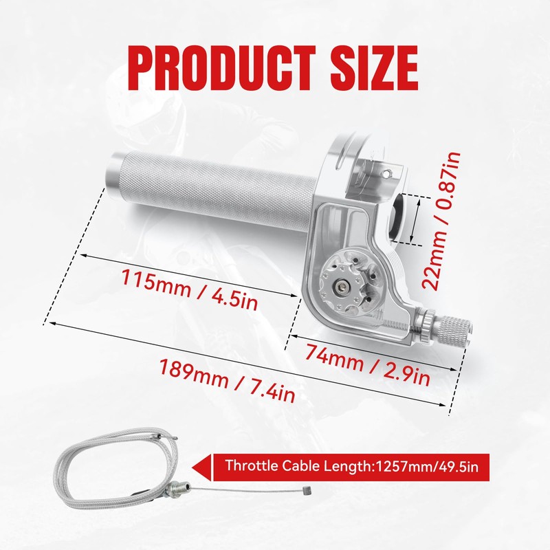 RIDLOG 7/8" 22mm Quick Twist Throttle Assembly with Throttle Cable,