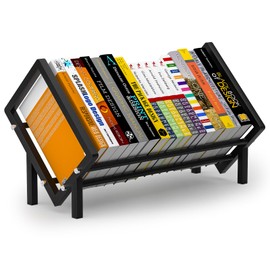 maryeadecoor Desk Bookshelf Made of Stainless Steel - Sloped Book Organizer for Office Study Bedroom - Tabletop Bookshelf 15.7"x10.2" Black