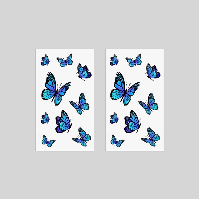 Oottati 2 Sheets Small Tiny Temporary Tattoo Stickers Blue Butterfly