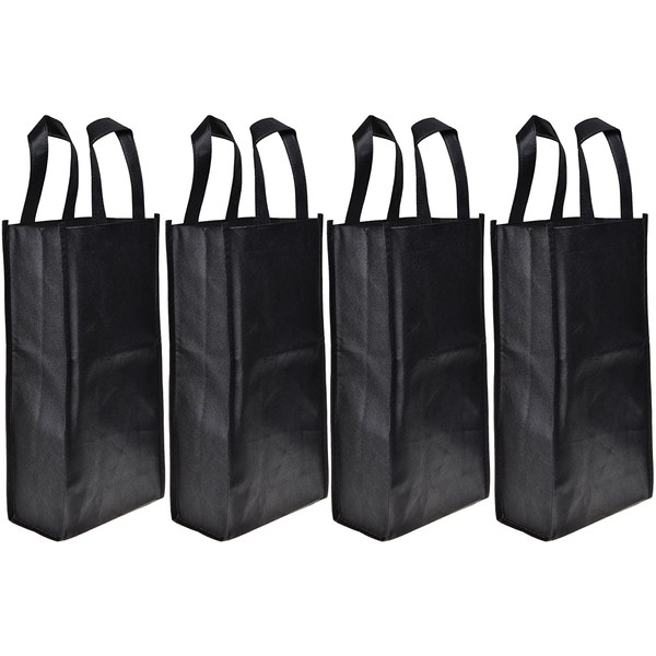Cosmos 4 Pack Non-Woven 2-Bottle Wine Tote Bag Holder, Reusable Gift Bag - Black
