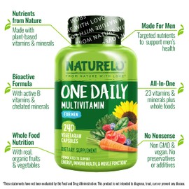 NATURELO NATURELO Mens Multivitamins - One Daily Multivitamin for Men with Vitamins, Minerals & Organic Whole Foods, Boost Energy & Health, Non-GMO, 240 Vegetarian Capsules