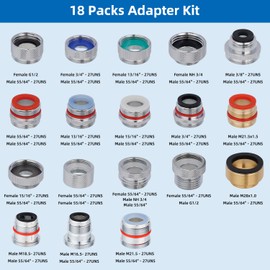 18pcs Faucet Adapter Kit - Brass Faucet Aerator Adapter Set Male Female Sink Faucet Adapter Converter to Garden Hose, Standard Hose in RV, Apply on Both Removable and Insert Aerator