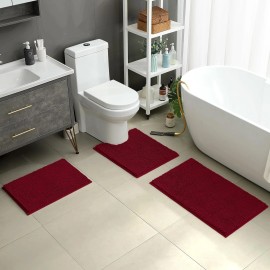 Homeideas 3 Pieces Bathroom Rugs Ultra Soft Non Slip Absorbent Chenille Toilet Bath Mat