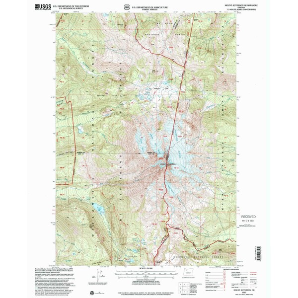 YellowMaps Mount Jefferson OR topo map, 1:24000 Scale, 7.5 X 7.5 Minute, Historical, 1997, Updated 2001, 26.8 x 21.9 in - Paper