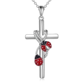 POPLYKE Ladybug Necklace 925 Sterling Silver Cross Pendant Necklace Ladybug Jewelry Gifts for Women Mothers Day Birthday