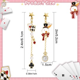 Queens of Heart Earrins for Women Red Heart Queen Poker Earrings Gold Asymmetric Rabbit Long Clock Poker Dangle Earrings Queen Hearts Costume Accessories (Bunny)