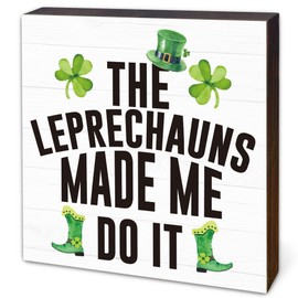 St. Patrick's Day Decorations, St Patricks Day Decor, Irish Gifts for Women, Rustic Green Shamrock Wood Block Sign for Home Party Shelf Table Tiered Tray Decor, 4.7" x 4.7"-A14