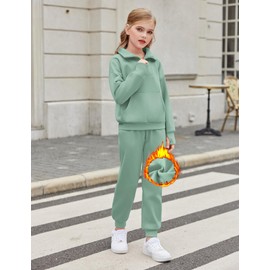 Zaclotre Kids Clothing 2 Piece Sweat Outfits Fleece Warm Thumb Half Zip Sweatshirts and Sweatpants Workout Clothes