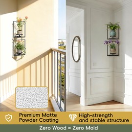 BXF Corner Shelves Wall Mounted (Fits 90° Corner Only), Metal Corner Plant Stand Indoor, Square Floating Corner Shelf for Heavy Plant, Geometric Wall Decor Planter, [Black] [2-Pack]