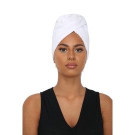 Sapphire Collection Hair Drying Towels, 100% Pure Terry Towel Cotton Soft Hair Towel Wrap Hair Twist Turban Towel Absorbent Hair Cap Head Wrap Spa Towels with Loop & Button for Long Hairs (White)