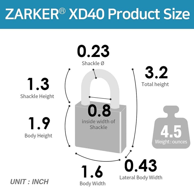 [ZARKER XD40] Heavy Duty Outdoor 4-Digit Combination Padlock for Locker,