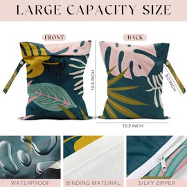 zcyxuuw 4Pcs Waterproof Wet Bag for Swimsuit, Travel Beach Wet Dry Bag, Hidden Zipper Reusable Palm leaf aloha bags, for Travel Beach Wet Swimsuits Toiletries Diapers Laundry Bag