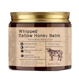 Beef Tallow Honey Balm with Grass-Fed Beef Tallow, Manuka Honey, Olive Oil, Natural-Organic Face and Body Moisturizer for Dry Skin, 4 oz,Unscented