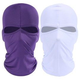2 Packs Ski Mask Sun UV Protection Hood Breathable Balaclava Face Mask for Men Women (Purple+White)