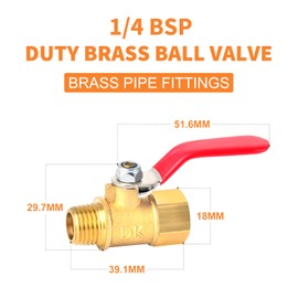 GASHER 10PCS 1/4 Inch Brass Mini Ball Valve Shut Off Switch, 1/4 Inch Male x Female BSP Thread Pipe Fitting