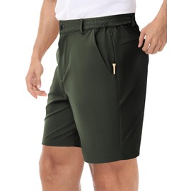 LUSHENUNI Men’s Golf Shorts Stretch Quick Dry 7” Lightweight Hiking Casual Dress Shorts Athletic UPF50+ with Zipper Pockets (38,Olive Green)