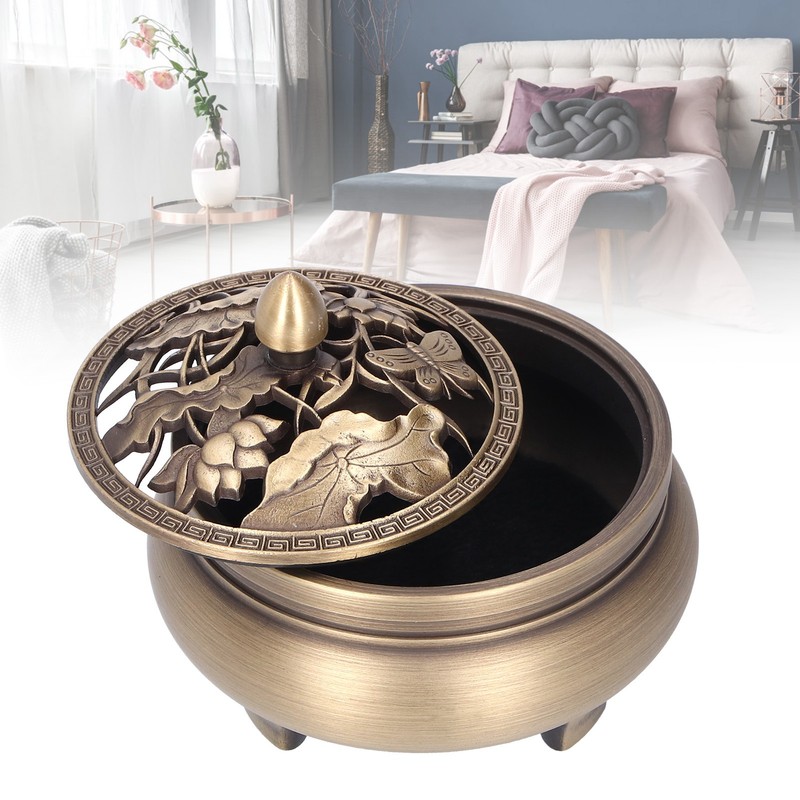 Antique Incense Burner Holder Brass with Lid 3‑Legged Buddha Ornament