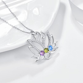 praymos Flower Necklace for Women 925 Sterling Silver Lotus/Cherry Blossom/Colorful Flower Pendant Hypoallergenic Jewellery Birthday Xmas Gifts for Girls