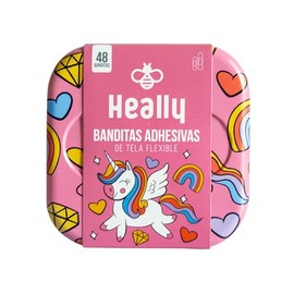 Bandas Adhesivas de Unicornios para Niños, 48 piezas, Banditas de Tela, Con Almohadilla, Transpirable, 2 Tamaños, Lata de Aluminio, Hipoalergénicas, H