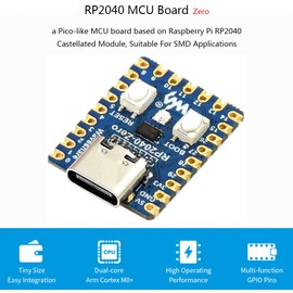 RP2040-Zero Mini Board, Pico-Like MCU Board Based on Raspberry Pi MCU RP2040, Dual-Core Arm Cortex M0+ Processor, Onboard 2MB Flash Memory, Type-C USB Connector, Support C/C++，MicroPython