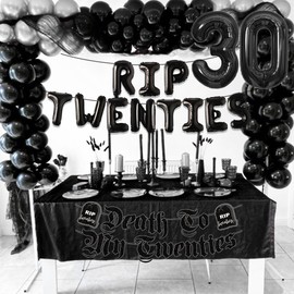JeVenis Rip Twenties Balloons Rip to My 20s Balloons Gothic Birthday Decoration Death for My 20s Banner Funeral for My Youth 30th Birthday Decoration