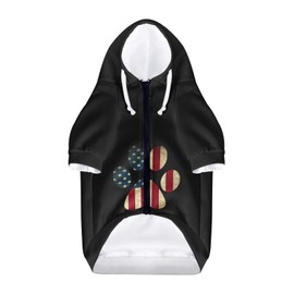 Howilath Dog Hoodie Clothes, American Flag Dog Paw Pattern Zipper Clothes, Dog Cat Hooded Shirts Sweatshirts - M