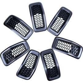 LeeMas Replacement for 2014 2015 2016 2017 2018 Jeep Cherokee Center Grill Guard Honeycomb Mesh Grille Air Vent Grilles, Retro Gray Trim