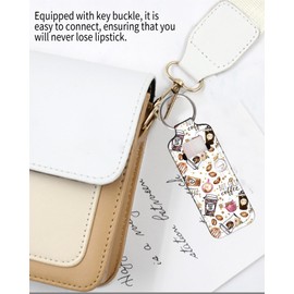 KLLRO RUO Chapstick Holder Keychain Fashion Lipstick Sleeve Lip Balm Portable Pocket Lip Gloss Tube Holder Clip-on Makeup Travel Accessories - I Love Coffee