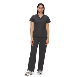floralhue Scrubs for Women, V-Neck Scrubs Top & Cargo Pants with 12 Pockets, Yoga Waistband, 4 Way Stretch, Dark Grey, XS