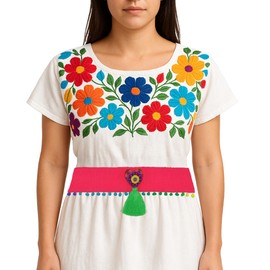 Mexican Boho Pom Pom Belt, Pink Cotton with Floral Accent and Green Tassel, Decorative Fashion Accessory