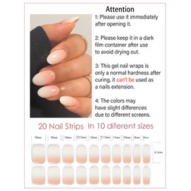 Semi Cured Gel Nail Strips, Nude Obrem 20pcs Adhesive UV Sticker, Wraps for Home Manicure DIY