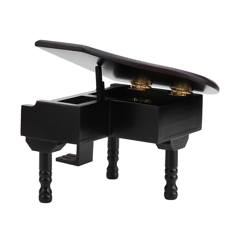 Grand Piano Shaped Windup Wooded Music Box with Small Stool