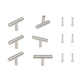 Stainless Steel T Shape Pull Handles Silver Tone 2" 6 Pieces with Mounting Screws Drawer Door Cabinet Pulls Kitchen
