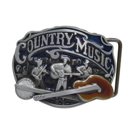 Country Music Cowboy Guitar Banjo Belt Buckle, gray