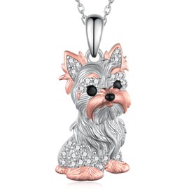 Fuguangju Yorkie Necklace 925 Sterling Silver Dog Pendant Necklaces Cute Animal Puppy Dog Yorkie Jewelry Gifts for Women Yorkie Gifts Lovers