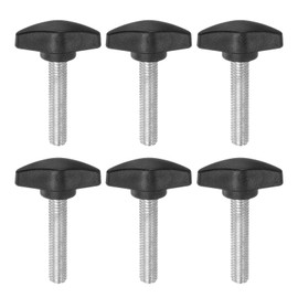 HARFINGTON 6pcs Tee Wing Knobs M8 x 35mm Metric Male Threaded Stud T Head Plastic Knob Handles Thumb Screws Hand Clamping Tightening Knob Grip Thumbscrew, Black