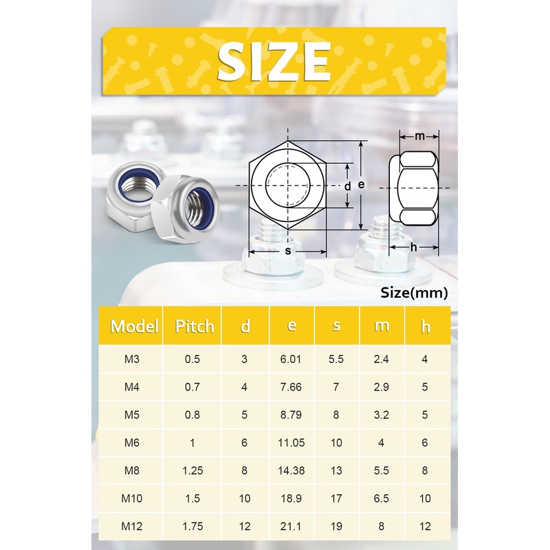 M8 Nuts DIN985 Nylock Nuts (Pack of 10) Caianwin 8mm