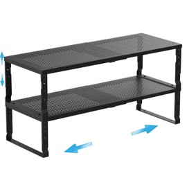 Wobmmi Expandable Spice Rack Kitchen Cabinet Shelf Organizer, Stackable Storage Shelves Racks, Adjustable Counter Shelving for Cabinets, Countertop, Cupboard,Pantry and More(2Packs/Black/Medium)
