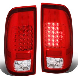 Auto Dynasty Full LED Tail Light Compatible with 97-07 Ford F-150 Heritage F-250 F-350 F-450 F-550 Super Duty, Pair of LED Tail Brake Lights, Chrome Housing Red Lens