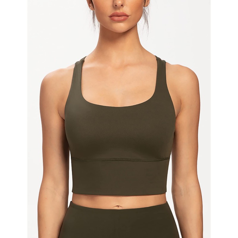 AGONVIN Women's Longline Strappy Padded Medium Support Training Top Sports