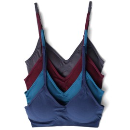Caramel Cantina 4 Pack V Neck Padded Bralette Adjustable Straps (S/M, Ch/Navy/Maroon/Teal)