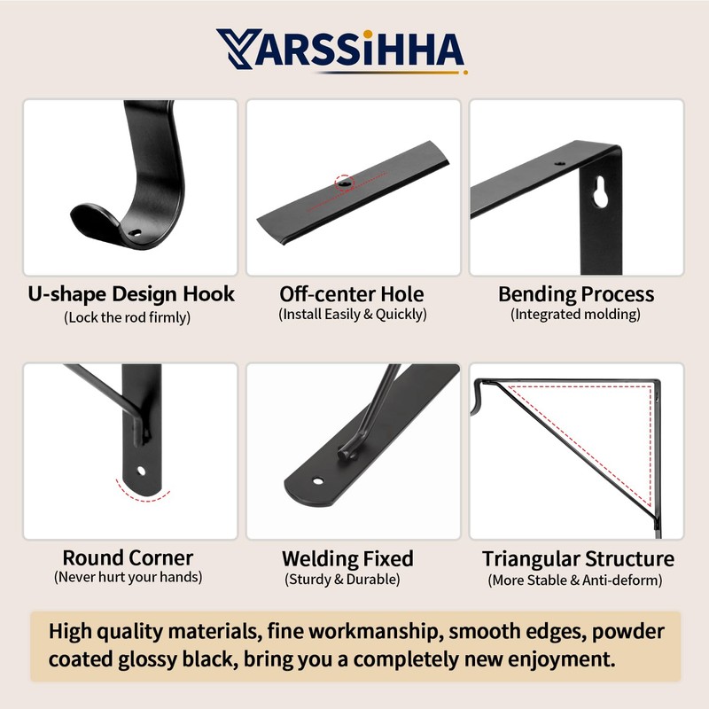 Yarssihha 2 Pack Closet Rod Bracket, 12 x 10.4 Inch