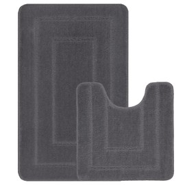 EDS 2 Piece Ichra Bath Mat Set Non Slip Ultra Soft Bathroom Mats Extra Absorbent 100% Polypropylene Toilet Mat Set Washable Toilet Rug Bathroom Accessory (CHARCOAL)