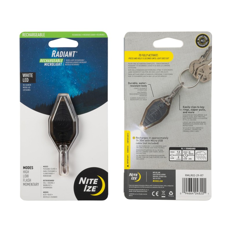 Nite Ize Radiant Rechargeable Microlight - Rechargeable Keychain Flashlight with