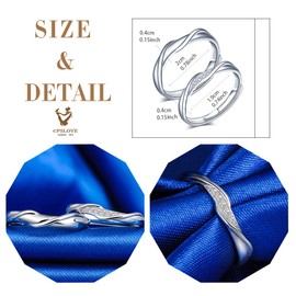 CPSLOVE 925 Sterling Silver Men's and Women's Couple Ringing, Wave-shaped Wedding Rings, Adjustable Size, Valentine's Day, Christmas, Wedding Anniversary Gift, Silver, Cubic Zirconia