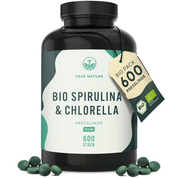 TRUE NATURE Organic Spirulina Chlorella Tablets - 600 Tablets -