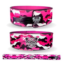 Arsa Fitness 10MM Competition Weightlifting Lever Belt for Men & Women, Powerlifting, Bodybuilding, & Strength Training - Camoflage Series (Pink Camo, Large)
