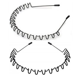 AKIDO 3 Pieces Metal Zig Zag Headbands Wavy Hairband Spring Hair Hoop Sports Fashion Hair Bands Unisex Black Elastic Non Slip Simple Headwear Accessories